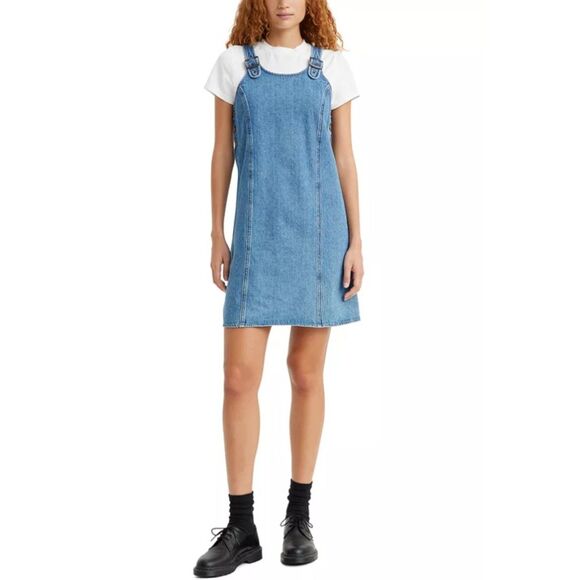 LEVIS Blue Denim Sz XL Casual Wear ALYSSA Style Jean Jumper Dress Side Pockets - Picture 1 of 8